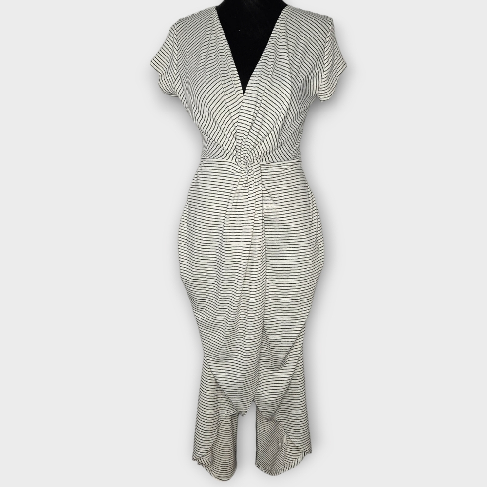 Rolla Coster Wrap Style Dress Size M Twist Front V-Neck Striped White Black NWT